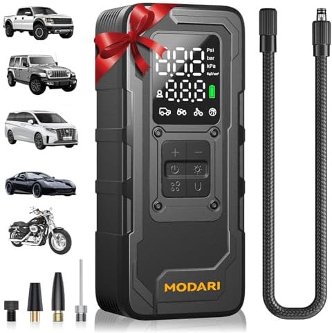 modari Tragbarer Luftkompressor, 4 x schneller, 160 PSI Luftpumpe für Autoreifen, kabelloser Autoreifenfüller mit Manometer, tragbarer Reifenfüller für Auto, Pickup, Motor und mehr