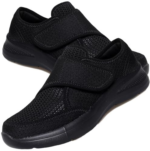 AEHO Diabetiker Schuhe Damen mit Klettverschluss Diabetiker Walking Schuhe Frauen Diabetiker Turnschuhe Herren Extra Weit Diabetes Schuhe Outdoor Damen,Schwarz,37 EU