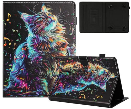 Mldjomid Custodia universale per tablet da 7 pollici, Multi-Viewing PU Pelle Tablet Case Protettiva Cover con Stand universale per 7 Tablet Custodia- Gatto della Musica