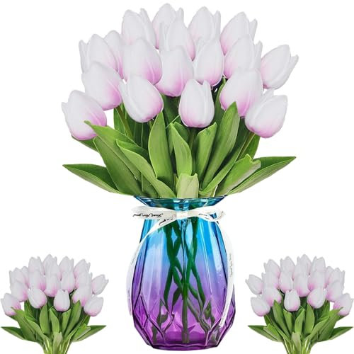 Künstliche Tulpen Blumen, 12 Stück Latex Touch Tulpen, Gefälschte Tulpen Blume, Tulpe mit PU Stiel, Faux Real Tulpen, Blumendekoration für Brautsträuße, Haus, Party, Büro, DIY Blumenarrangements