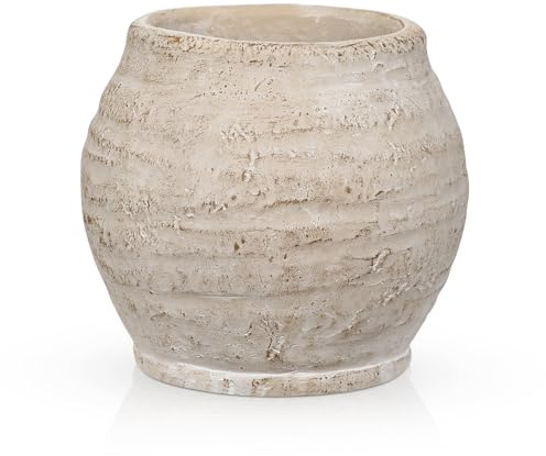 Arborus Rustic Vases 13CM Small Beige Vase for Flowers 3.5 Opening Cement Pot Planter Vintage Farmhouse Vases for Pampas Grass Dry Plants Living Room Table Entryway Bathroom Shelf Mantel Home Decor