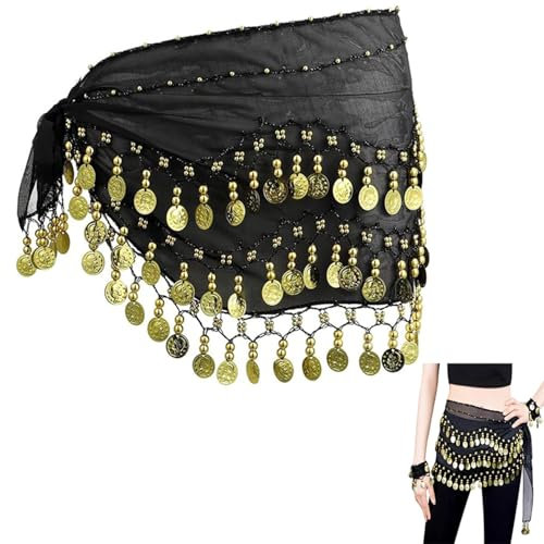 JINJUMEI Damen Bauchtanz Gürtel, Bauchtanz Hüfttuch, Chiffon Hüfttuch, Bauchtanz Gürtel, Bauchtanz Kostüm Gürtel, für Orientalische Tanz Damen Mit 72 Münzen