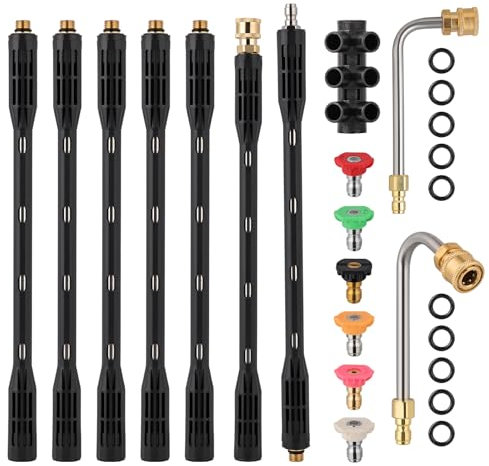 Lance TéLescopique Nettoyeur Haute Pression: Rallonge Nettoyeur Haute Pression avec Connexion Rapide 1/4, 6 Buses, 2 Coudes Lance Telescopique Pulverisateur Toiture pour GouttièRes, Toits, Volets