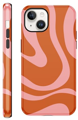 Knrlqim HandyHülle für iPhone 15 Hülle 6,1, Aesthetic EIN Modestil Print Muster, Weich TPU Silikon Stoßfest Schutzhülle mit Kameraschutz, Mädchen Frauen Geschenk Cover, Orange
