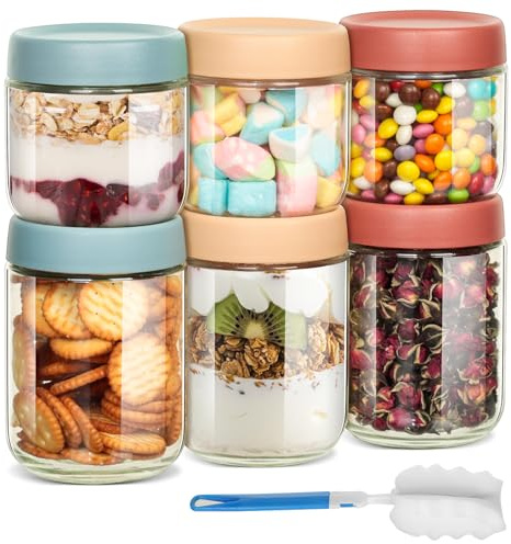 Cozary 6 Piezas Tarros de Avena Nocturna, 350ml+480ml Tarros de Cristal con Tapa Hermética, Botes de Vidrio reutilizables, para Frigorífico, Despensa, Ideales para Overnight Oats, Yogur, Mermeladas