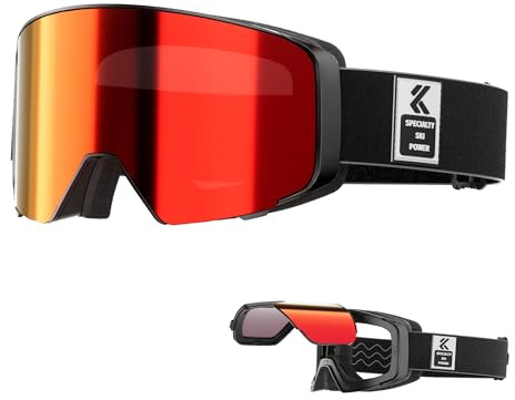 KAPVOE Skibrille OTG mit magnetischer Klapplinse K724 | Antibeschlag-Design, UV400-Schutz und helmkompatibel für Damen, Herren und Jugendliche; ideal zum Skifahren und Snowboarden