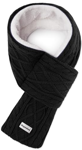Doyesiee Kids Scarf for Girls Boys, Winter Long Fleece Plush Scarves Knitted Cross Tie Neck Warmer for Cold Weather (Black)