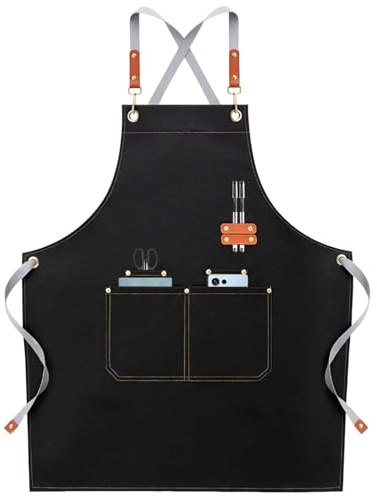 Zyiphor Delantal de Lona Ajustable Delantales Cocina para Hombres y Mujeres Delantal Negro Vaquero con 4 Bolsillos para el Chef del Hotel, Asador para Barbacoas, Trabajo de Talle, Jardín, Pintura