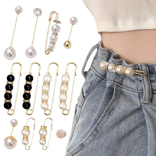 12 Stück Perlen Brosche, Women's Brooch Clothing, Perlen-Broschennadeln, Schal Clip, für Pullover, Schal, Hosen, Kleid, Rock, Hut