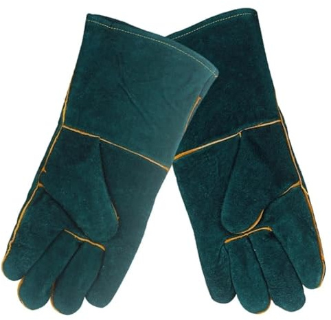 Schnittschutzhandschuhe, Sicherheits- und Arbeitshandschuhe aus Rindsleder, langärmelig, schnittfest, Schweißerhandschuhe for Herren, geeignet for WIG, MIG, Kettensägen, Bauwesen Gartenarbeit(60cm)