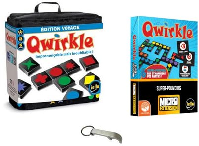 Blumie Shop Lot Qwirkle Voyage + Micro Extension Supers Pouvoirs + 1 Decapsuleur - Jeu de Société - À Partir de 6 Ans - 2 à 4 Joueurs