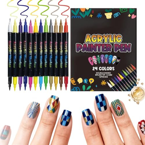 Nagellackstifte für Nägel, 12 Stück mit doppelter Spitze und schnell trocknend, DIY 3D-Acryllack mit Stiften, für Frauen und Mädchen, Zeichnung, Haus, Wohnzimmer, Geburtstag, Hochzeit, Party, Urlaub