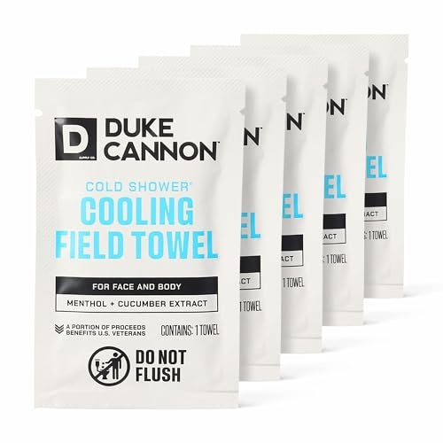 Duke Cannon Cold Shower Cooling Field Towels – 15 Individually Wrapped Towels, Menthol & Aloe Infused, Face & Body Wipes, Instant Cooling & Refreshing