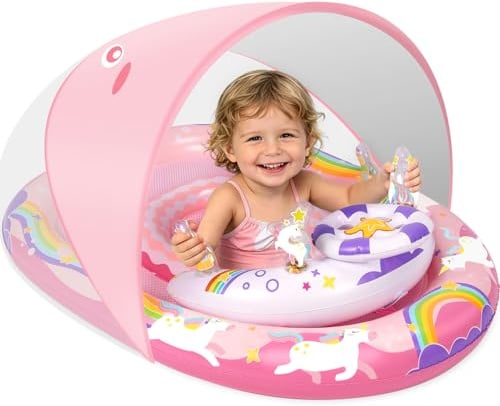 ACELIFE Schwimmring Baby, Float Aufblasbare Schwimmreifen Baby mit UPF50+ Sonnenschutz Pool Schwimmer für Kleinkinder 6-36 Monate