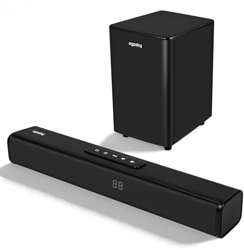 CT-390 Sound bar with Wireless Subwoofer Bluetooth Speaker,Soundbar with Optical/ARC/AUX and Bluetooth 5.0 Inputs, 2.1 ch Surround Sound System for TV PC Tablet Game Music/Movie