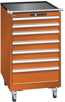 kaiserkraft | ESD-Schubladenschrank mobil | BxTxH 564 x 725 x 990 mm | 7 Schubladen | 2 x 75/4 x 100/1 x 150 mm | orange