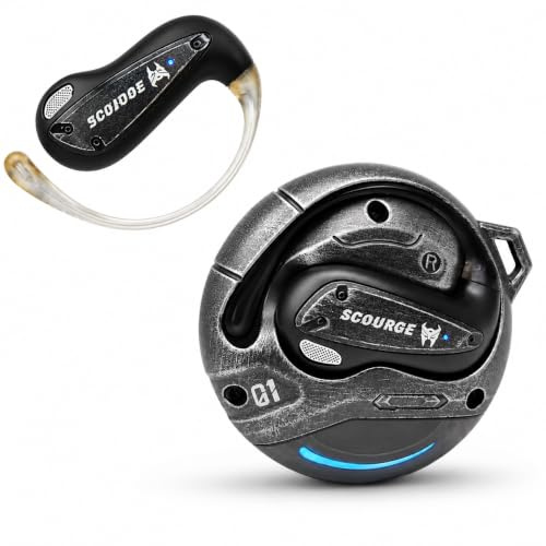 Transformers Flux T86 - Auriculares inalámbricos Bluetooth con gancho para la oreja, funda de carga de aleación de zinc resistente, controladores de alta fidelidad de 14.2 mm, micrófono integrado