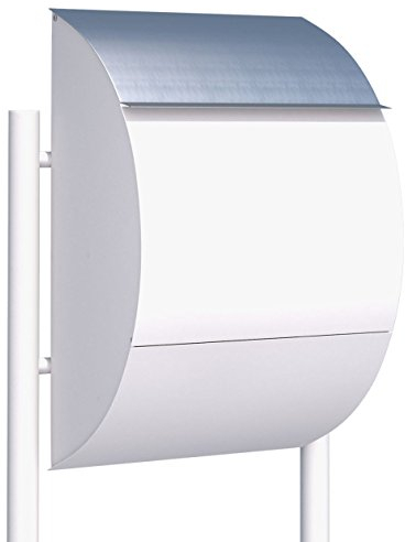 Standbriefkasten, Design Briefkasten Jumbo Weiß/Edelstahl - Bravios