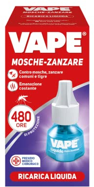 Vape, Ricarica Liquida Mosche-Zanzare, Protezione per 480 ore, Protegge dalle Mosche, Zanzare Comuni e Tigre, 22 ml