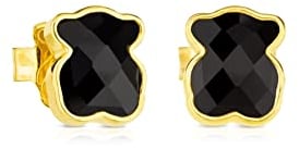 TOUS 18 Karat vergoldete Ohrringe auf Silber mit 0,9 cm facettiertem Onyx-Bären-Motiv mit Druckknopfverschluss, elegant und zeitlos, TOUS Color Kollektion