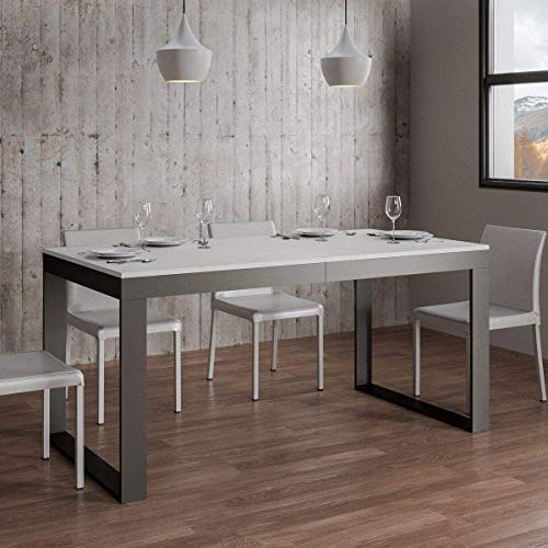 Itamoby, Ausziehtisch Tecno Evolution 180 – >440 cm, Paneele aus Möbel, Weiß und Anthrazit, L.180 P.90 H.77 (ausziehbar auf L.440 mit 5 Verlängerungen)
