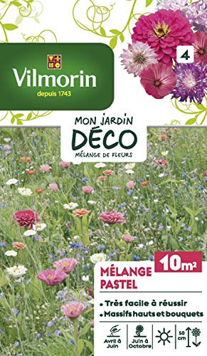 Vilmorin Mélange de Fleurs Pastel 10 m² | Hauteur 50 cm - période de semis, Avril à juin - exposition, Soleil- période de floraison, Juin à octobre