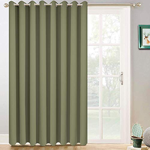 Yakamok Extra Wide Blackout Curtain for Sliding Glass Door, Grommet Thermal Insulated Room Divider Curtain 100W x 84L inch, Room Darkening Patio Curtain,8.3ft Wide x 7ft Tall, 1 Panel,Sage