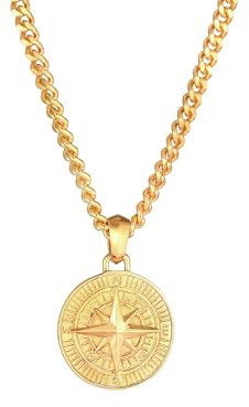 Kuzzoi Herren Silber-Halskette mit Kompass Anhänger (34 mm), 925 Sterling Silber vergoldet, Maritime Panzerkette Länge 50cm, Herrenkette mit Anhänger handgearbeitet, 0108240420_50