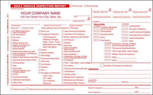 Daily Vehicle Inspection Report Detailed, 2 Copy Duplicate, PERSONALIZED (25 Books)
