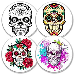 MySweetStitch Freestyle Libre 1 & 2 Sensor Sticker 4er Set Flower Skull mit Belüftungsloch, Made in Germany