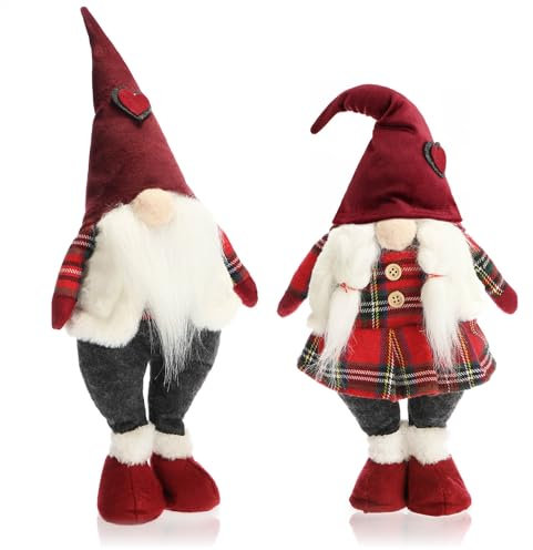 com-four® 2X Premium Weihnachts-Wichtel - Zwergenfiguren als winterliche Deko - skandinavisches Wichtelpaar - schwedische Kantenhocker mit Zipfelmütze (Norwegen rot grau 40cm)