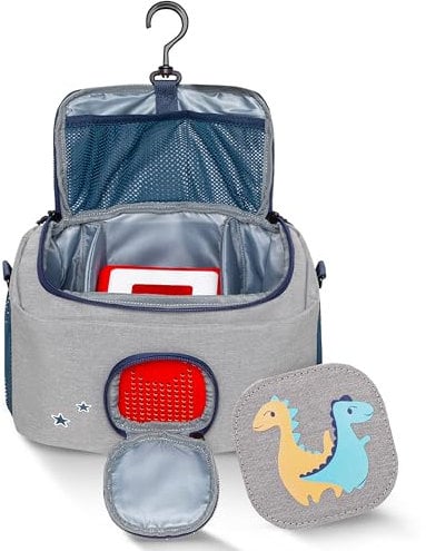 JP Journey Tasche für Toniebox - Transporttasche für Tonie Figuren und Box zum Aufhängen für Reisen und Auto (Grau-Blau Dino)