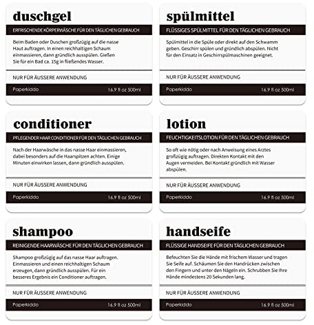 PAPERKIDDO 12 Stücke Wasserdichtes Etikett Aufkleber, Etiketten für Pumpspender Seifenspender Bauernhaus Shampoo Spender Aufkleber für Küche Badezimmer 2,48 x 3,54 Zoll