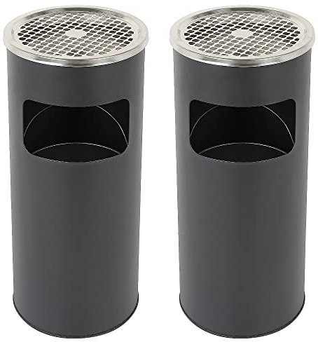 Drumm Poubelle en acier inoxydable 30 L, Bacs à ordures de cuisine,Poubelle Cendrier sur Pied Extérieur avec Poubelle Seau Intérieur 30L Disponible pour Hôtel Jardin Extérieur Supermarché (Noir-2P)