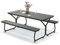 COSTWAY Bierzeltgarnitur 183 cm, Biertischgarnitur Holzoptik, Biertisch mit HDPE-Tischplatte, Schirmloch & Metallrahmen, Festzeltgarnitur Sitzgarnitur für Garten, Terrasse, Hof (Grau)