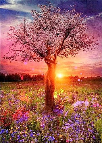 Arbre de Vie en Fleurs au Soleil - Puzzle en Bois 1500 pièces - pour Les familles et Les Adolescents