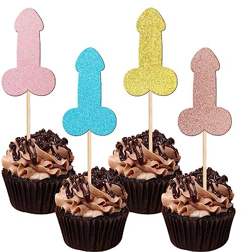 Cupcake-Topper für Junggesellinnenabschied, bunt, glitzernd, für Junggesellenabschied, für Hochzeit, Verlobung, Brautparty, Junggesellinnenabschied, lustiges Geburtstagsparty-Zubehör, 24 Stück
