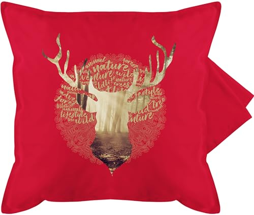 Shirtracer Kissenbezug - Dekoration Kissen - Hirsch Motiv Geschenk Jäger I Hirschgeweih Tracht - 50 x 50 cm - Rot - hirschkissen Oktoberfest-Design Jaeger kissenhullen 50&50 mit hirschmotiv geweih