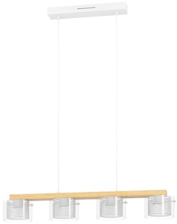 EGLO connect.z Smart-Home LED Pendelleuchte Portico-Z, Hängelampe aus Holz, weißem Metall und klarem Glas, FSCM70HB, ZigBee, App und Sprachsteuerung Alexa, warmweiß-kaltweiß, RGB, dimmbar