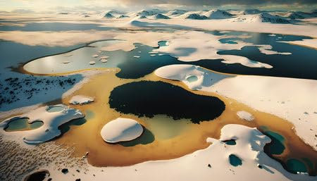 adrium Acryl-Bild 120 x 70 cm: Luftaufnahme der schneebedeckten Berge und des Sees in Island (200697439)