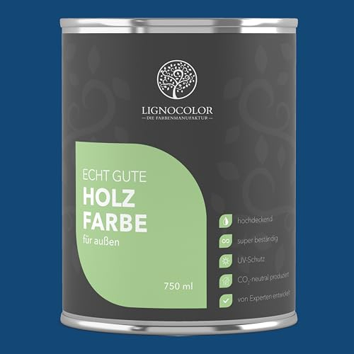 Lignocolor Holzfarbe Außen matt | wetterfeste Farbe für den Außenbereich (Königsblau matt, 750ml) | hochdeckend & hochbeständig