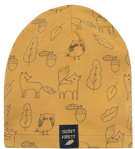 Pinokio dünne Beanie Mütze Secret Forest, 95% Cotton 5% Elastane Gelb, Waldmuster, Jungen, Gr 47-53(53)
