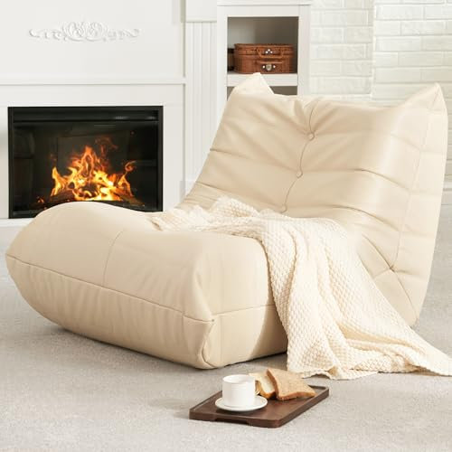 Hobestluk Sitzsack Stuhl Riesiger Sitzsack Sofa Memory Foam Sitzsack Stühle für Erwachsene, Sitzsack Couches Kunstleder Sitzsack Stühle für Wohnzimmer Schlafzimmer Wohnheim Büro (Beige)