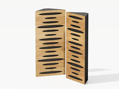 2er-Pack – Schmale akustische Eck-Bassfalle | Diffusion – Reflexion – Schalldämmung | 23 x 50 x 10 cm | Farbe perforierte Platten: [PULSE-mini | Eiche]