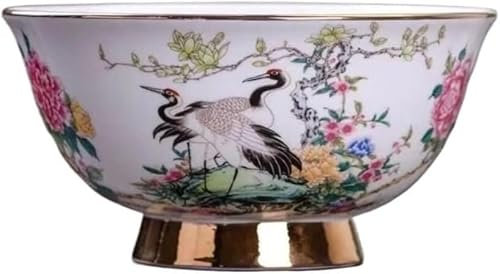 BPABDEITR Bol Chinois Ancien en Céramique Vaisselle Asiatiqu Bol à soupe en céramique, 15,6 cm, 6,1 pouces, grand bol chinois à fleurs dorées et rouges, traçage des pieds hauts