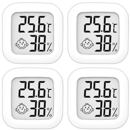 Lot de 4 thermomètres hygromètre d'intérieur de haute précision - 10 °C à 70 °C - Pour chambre de bébé, salon, bureau, serre
