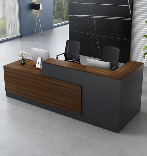 Moderne Empfangstheke aus Holz - Empfangstresen für Büros multifunktionaler Empfangstisch mit großzügigem Stauraum Geeignet für Büros Rezeptionen Hotels(Keine Stühle) (D Farbe (links hoch), 180CM)