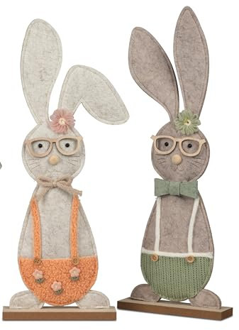 formano Geschenke und Dekoration zu Ostern- Osterhasen,Hase mit Brille 2 Stück im Set 17x44cm aus Filz mit Textil-Elementen verziert