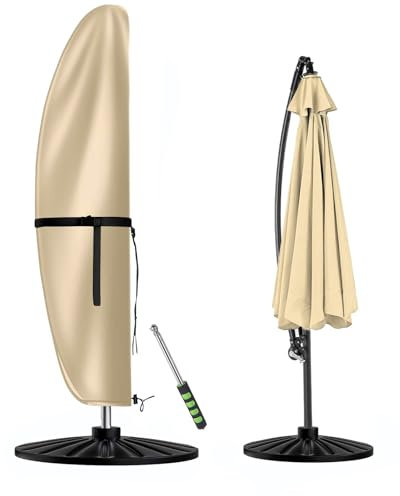 Aipwerer Sonnenschirm Schutzhülle, Ampelschirm Schutzhülle mit Stab, Abdeckhauben & Hülle Wetterfest, UV-Anti, Winddicht & Schneesicher, Sonnenschirm Abdeckung Outdoor Beige 196X30X50cm