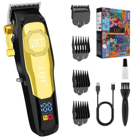 LQT Haarschneidemaschine Profi, Clipper Haarschneider, Langhaarschneider Herren - Schnurloser Barbier-Trimmer mit LED-Anzeige, wiederaufladbar - Geschenke für Männer, Ehemann, Vater(GOLD)